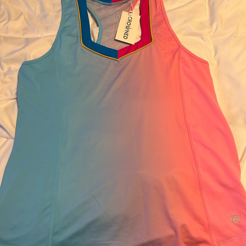 BNWT Crowned Athletics Make it Pink/Make it Blue Aurora tank top.